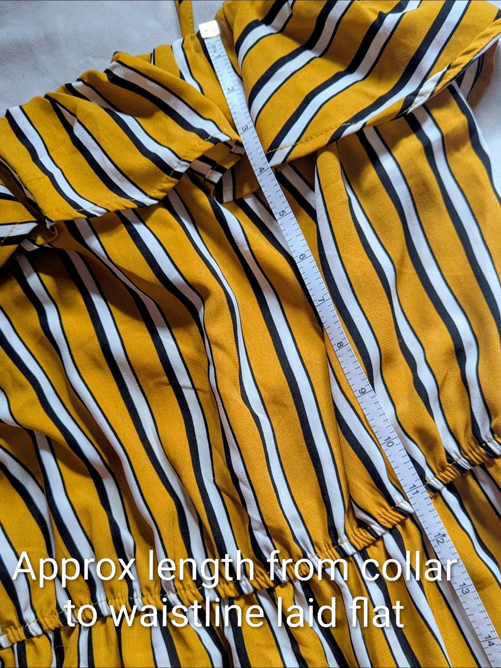 Size Small Bluenotes EUC Yellow White Striped Wide Leg Ruffle Jumpsuit Romper - Picture 8 of 14